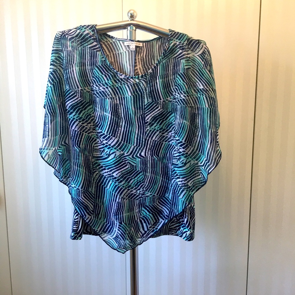 Notations green navy white comfy stretchy tank with flowing over-blouse Size L